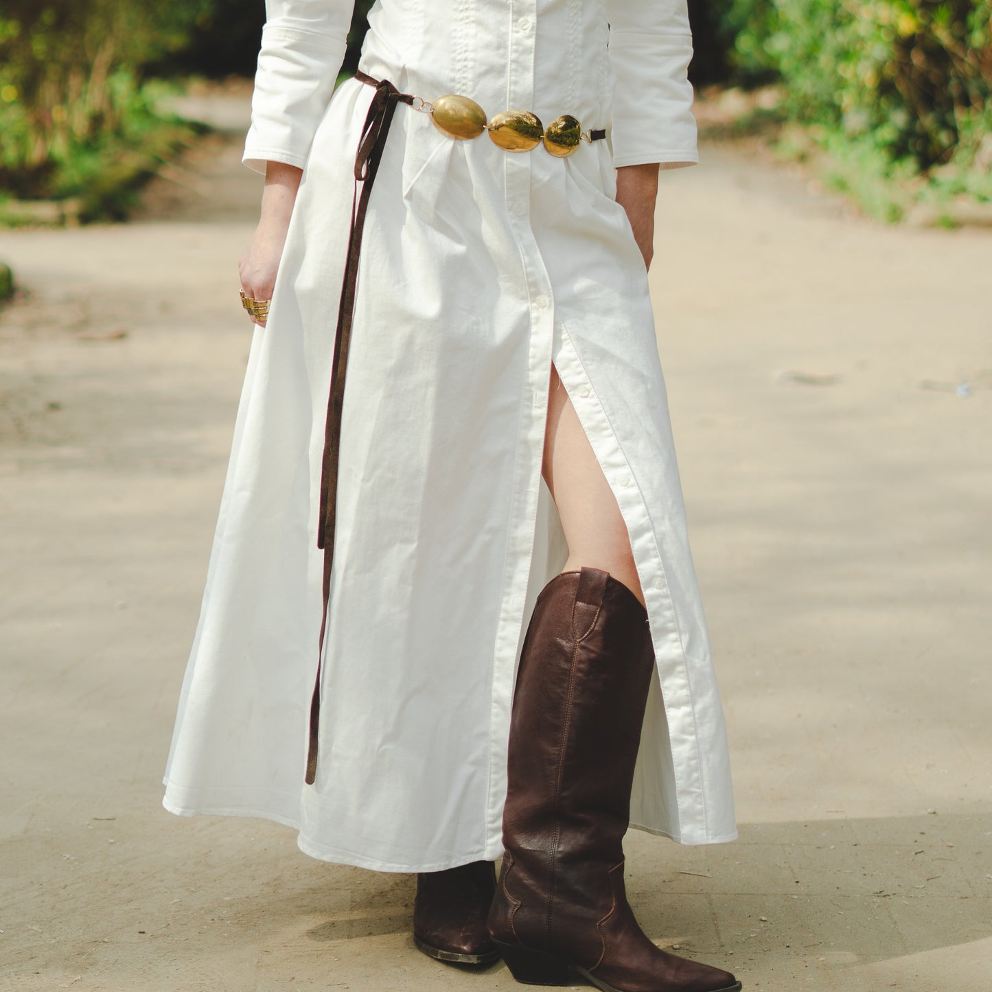 Big spoon leather belt gold