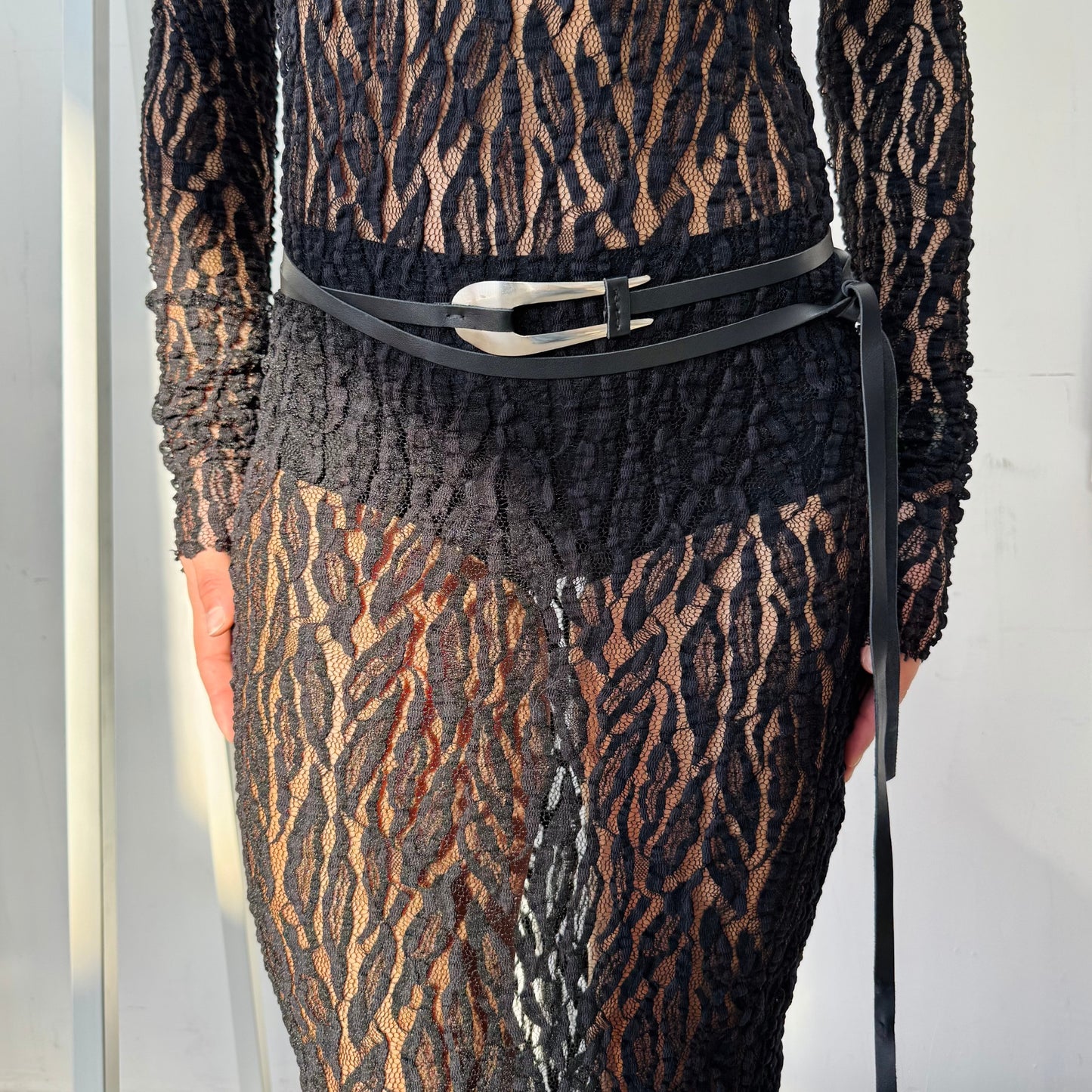 Fork leather belt silver