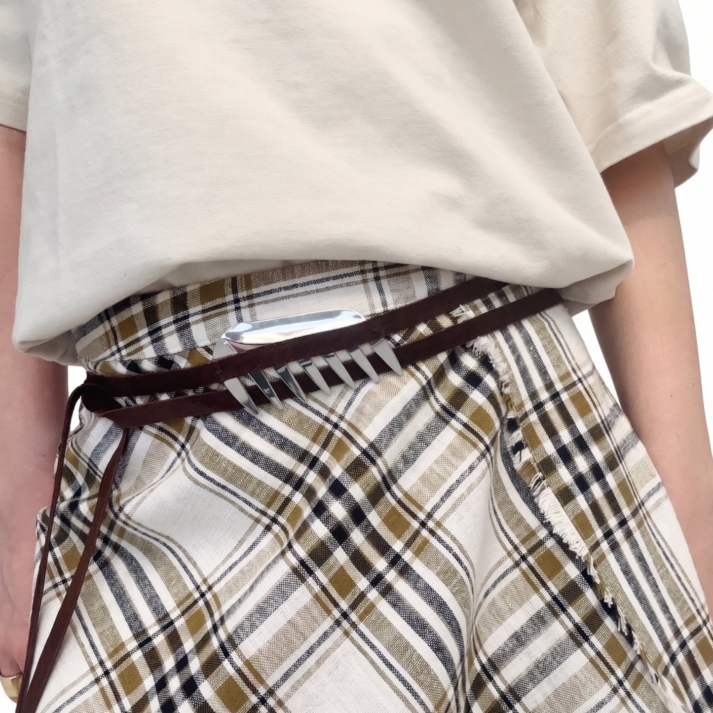 Re-Fork leather belt silver