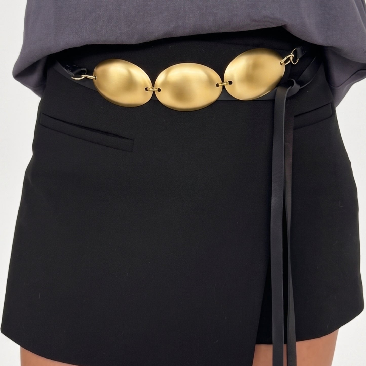 Big spoon leather belt gold