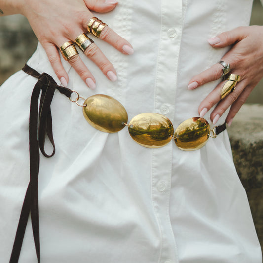 Big spoon leather belt gold