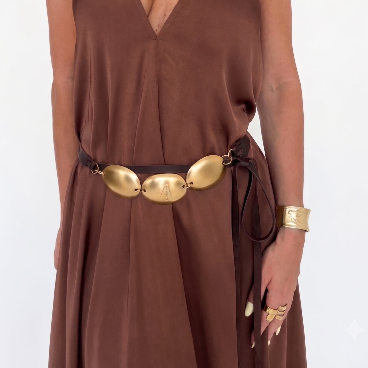 Big spoon leather belt gold