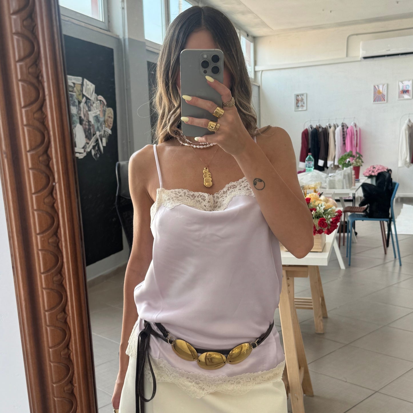 Big spoon leather belt gold